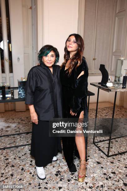 Mariella Milani and Lavinia Fuksas attend the celebration of Lavinia Fuksas SS24 jewelry collection on September 18, 2023 in Milan, Italy.
