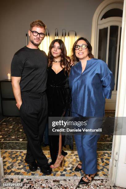 Paolo Stella, Lavinia Fuksas and Francesca Noseda attend the celebration of Lavinia Fuksas SS24 jewelry collection on September 18, 2023 in Milan,...