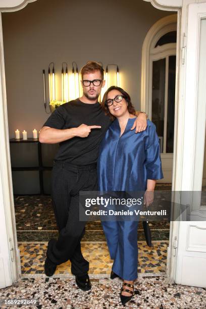 Paolo Stella and Francesca Noseda attend the celebration of Lavinia Fuksas SS24 jewelry collection on September 18, 2023 in Milan, Italy.