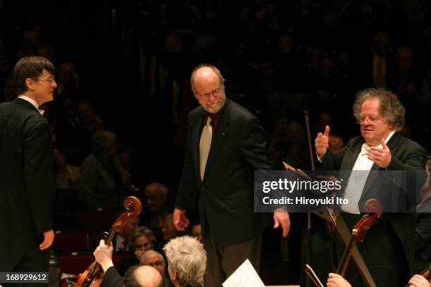 Boston Symphony Orchestra performing at Carnegie Hall on Monday night, March 28, 2005.This image:From left, the pianist Peter Serkin, the composer...