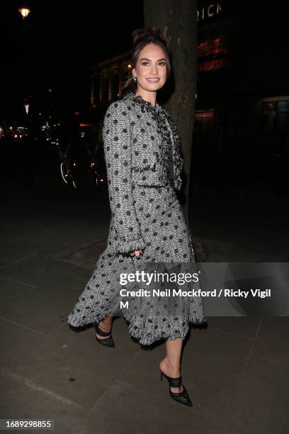 Lily James seen attending ERDEM dinner at National Portrait Gallery during London Fashion Week September 2023 on September 18, 2023 in London,...