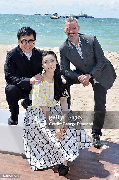 Actor Jackie Chan, actress Fan Bingbing and director Sam Fell attend the 'Emperor' press junket with Jackie Chan and Fan Bingbing during The 66th...