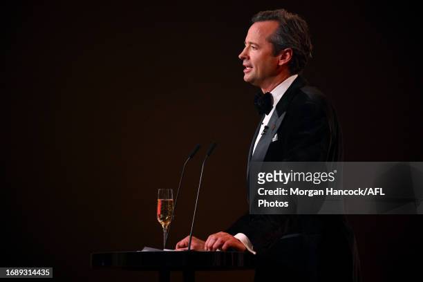 Hamish McLachlan speaks during the 2023 Brownlow Medal at Crown Palladium on September 25, 2023 in Melbourne, Australia.