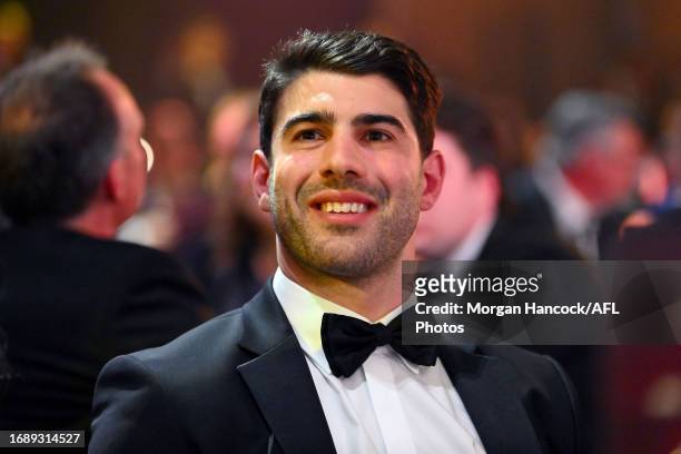 Christian Petracca of the Demons reacts during the 2023 Brownlow Medal at Crown Palladium on September 25, 2023 in Melbourne, Australia.