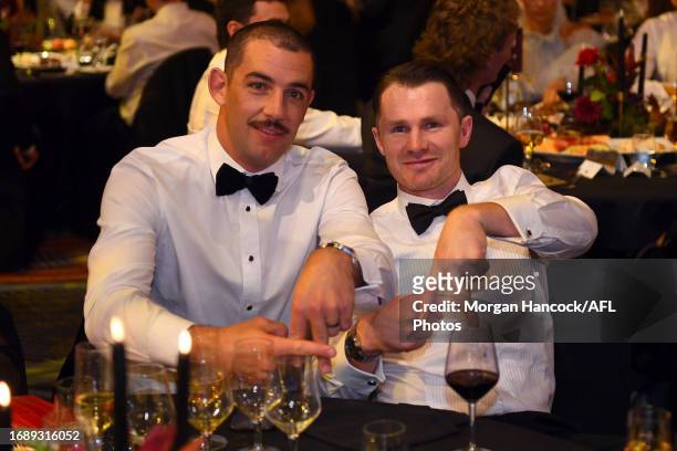 Patrick Dangerfield of the Cats and Taylor Walker of the Crows are seen during the 2023 Brownlow Medal at Crown Palladium on September 25, 2023 in...
