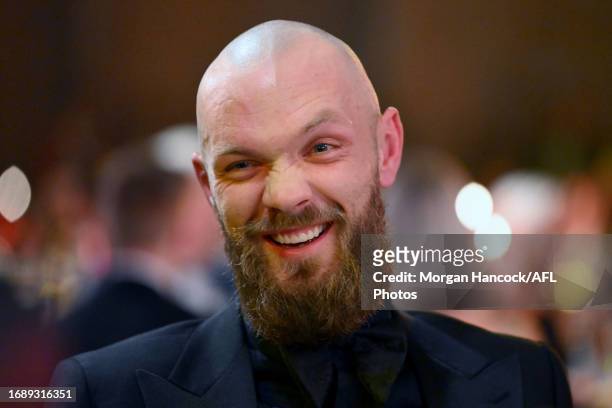 Max Gawn of the Demons reacts during the 2023 Brownlow Medal at Crown Palladium on September 25, 2023 in Melbourne, Australia.