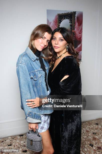 Lavinia Fuksas and a guest attend the celebration of Lavinia Fuksas SS24 jewelry collection on September 18, 2023 in Milan, Italy.