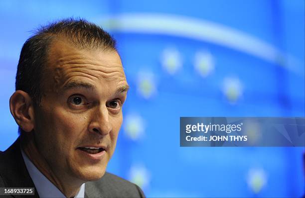 Travis Tygart, CEO of the US Anti-Doping Agency speaks during a press conference on the fight against doping, at the EU headquarters in Brussels on...