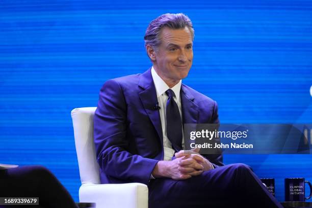 California Governor Gavin Newsom speaks during the Clinton Global Initiative meeting at the Hilton Midtown on September 18, 2023 in New York City.