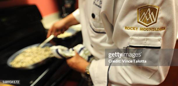 Todd Guerrin B.C. Chef in the test kitchen , cooking Maple Cured Salmon dish, that he makes frequently for the fancy people who ride the rocky...