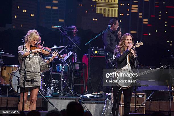 Musicians Martie Maguire and Emily Robinson of the Court Yard Hounds perform in concert during the KLRU All-Star Celebration at ACL Live on May 16,...