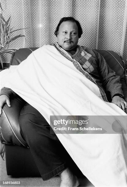 Pakistani musician Nusrat Fateh Ali Khan posed in Amsterdam, Netherlands on 29th February 1988.