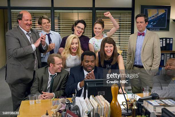 Finale" Episode 924/925 -- Pictured: Brian Baumgartner as Kevin Malone, Jake Lacy as Pete, Paul Lieberstein as Toby Flenderson, Angela Kinsey as...