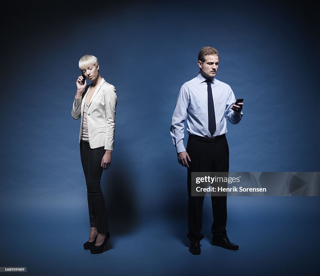 Business woman and man communicating