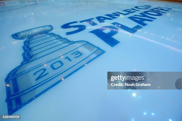 View of the ice prior to the game between the Los Angeles Kings and the St. Louis Blues in Game Six of the Western Conference Quarterfinals during...