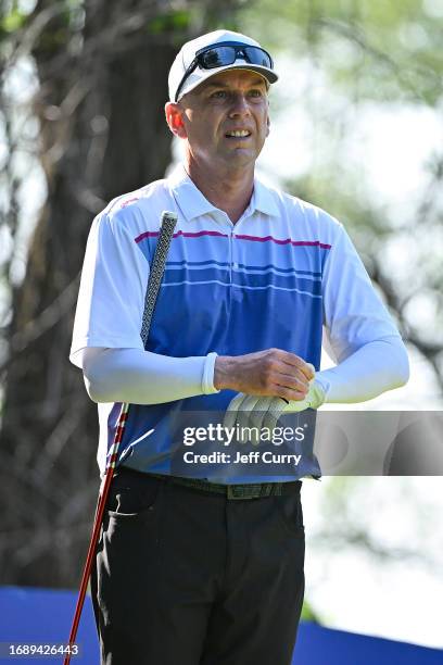 Kevin Sutherland looks on before hitting his first shot on the 11th hole during the third round of the Ascension Charity Classic at Norwood Hills...