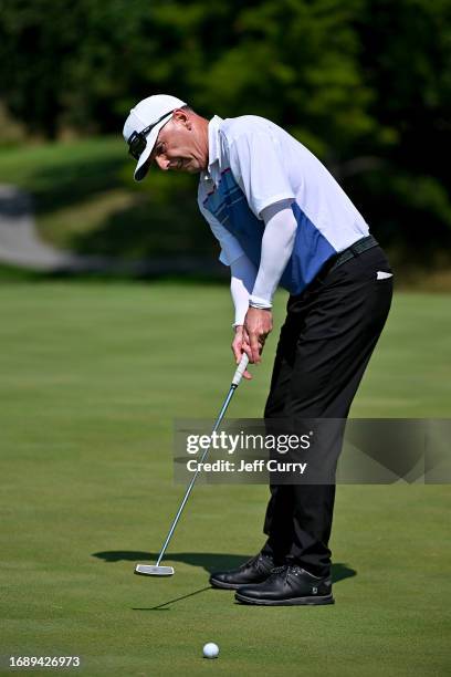 Kevin Sutherland putts on the second green during the third round of the Ascension Charity Classic at Norwood Hills Country Club on September 10,...
