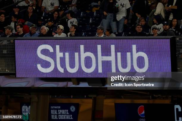 General view of a billboard advertisement for StubHub during a regular season game between the Arizona Diamondbacks and New York Yankees on September...