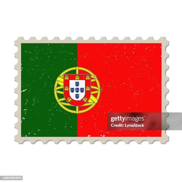 portugal grunge postage stamp. vintage postcard vector illustration with portuguese national flag isolated on white background. retro style. - portugal flag vector stock illustrations