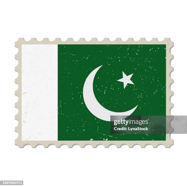 pakistan grunge postage stamp. vintage postcard vector illustration with pakistani national flag isolated on white background. retro style. - pakistani flag stock illustrations