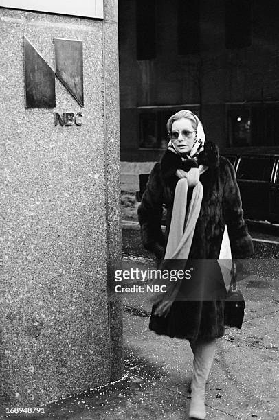 Pictured: NBC News' Barbara Walters arrives at NBC Studios at 5:30 AM to tape "TODAY" from Rockefeller Plaza in New York, NY in February 1976 --