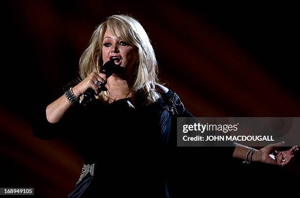 Britain's Bonnie Tyler performs during a dress rehearsal for the 2013 Eurovision Song Contest in Malmo, on May 17, 2013. The finals of the 2013...
