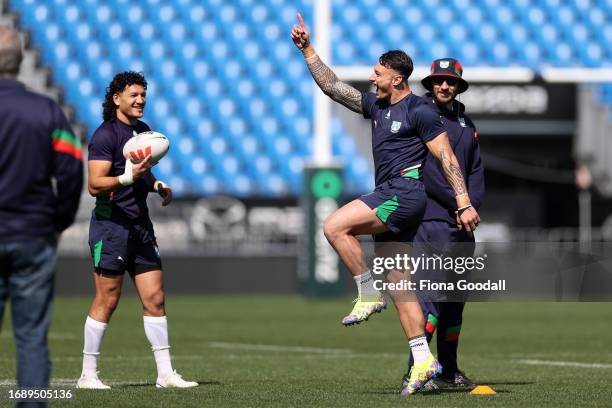 Charnze Nicoll-Klokstad during a New Zealand Warriors NRL training session at Mt Smart Stadium Field on September 19, 2023 in Auckland, New Zealand.