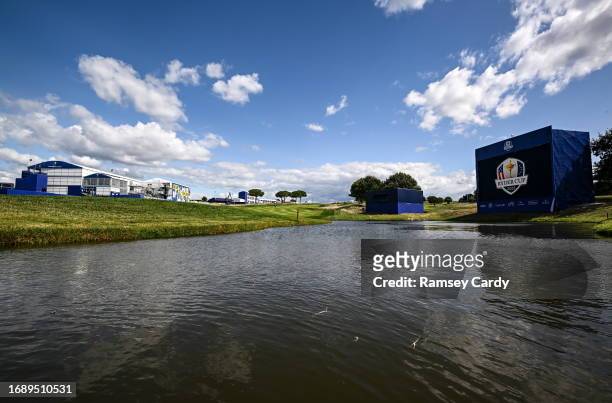 Rome , Italy - 25 September 2023; A general view of the 18th green before the 2023 Ryder Cup at Marco Simone Golf and Country Club in Rome, Italy.