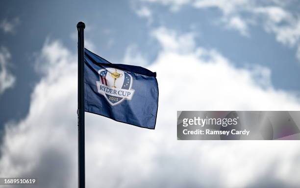 Rome , Italy - 25 September 2023; A general view of a Ryder Cup flag before the 2023 Ryder Cup at Marco Simone Golf and Country Club in Rome, Italy.