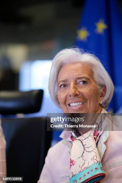 President of the European Central Bank Christine Lagarde delivers a speech in the EU Committee on Economic and Monetary Affairs of the EP on...