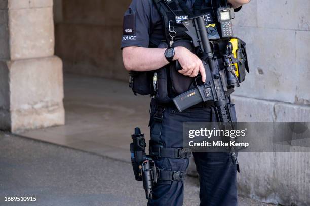 Armed Metropolitan Police on duty at Horseguards on 25th September 2023 in London, United Kingdom. It was reported today that some 300 officers had...