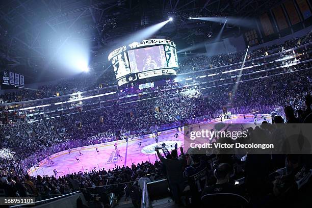 General view prior to the start of Game Six of the Western Conference Quarterfinals between the St. Louis Blues and the Los Angeles Kings during the...