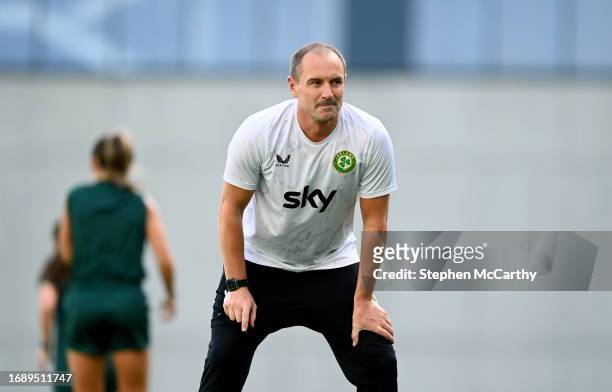 Budapest , Hungary - 25 September 2023; Interim assistant coach Colin Healy during a Republic of Ireland women training session at Hidegkuti Nándor...