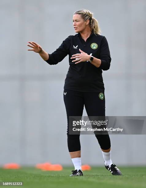 Budapest , Hungary - 25 September 2023; Interim assistant coach Emma Byrne during a Republic of Ireland women training session at Hidegkuti Nándor...