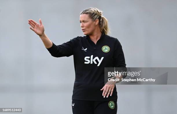 Budapest , Hungary - 25 September 2023; Interim assistant coach Emma Byrne during a Republic of Ireland women training session at Hidegkuti Nándor...