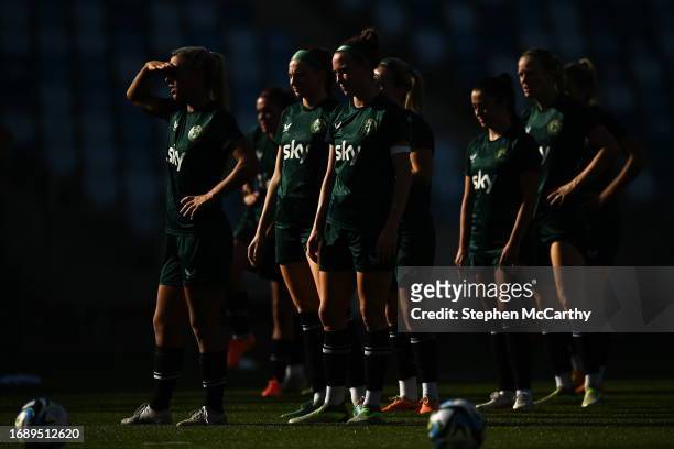 Budapest , Hungary - 25 September 2023; Players during a Republic of Ireland women training session at Hidegkuti Nándor Stadium in Budapest, Hungary.