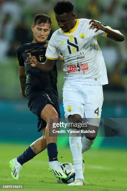 Otavio Edmilson Of Al Nassr battles for the ball during Saudi King's Cup match between Al Nassr and Ohod at Prince Abdullah Al Faisal Stadium on...