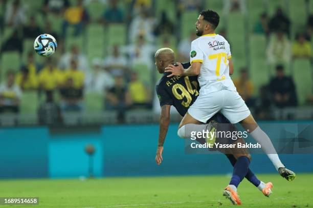 Anderson Talisca battles for the ball during the Saudi King's Cup match between Al Nassr and Ohod at Prince Abdullah Al Faisal Stadium on September...