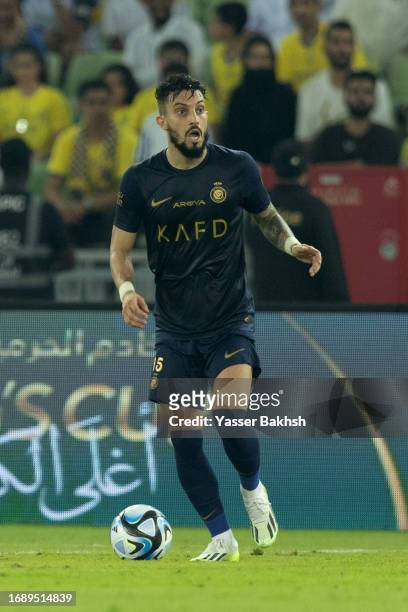 Alex Telles controls the ball during Saudi King's Cup match between Al Nassr and Ohod at Prince Abdullah Al Faisal Stadium on September 25 , 2023 in...
