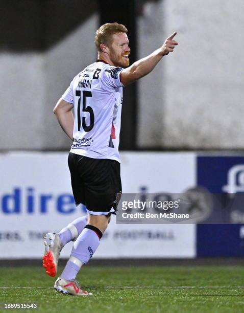 Louth , Ireland - 25 September 2023; Daryl Horgan of Dundalk celebrates after scoring his side's second goal during the SSE Airtricity Men's First...