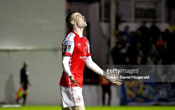 Dublin , Ireland - 25 September 2023; Mark Doyle of St Patrick's Athletic reacts to a missed opportunity during the SSE Airtricity Men's Premier...