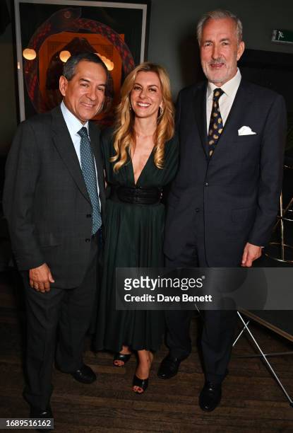 Jesus Adorno, Christina Makris and Jeremy King attend the launch of 'The Art Of Dining: Celebrate London Restaurants' at The Groucho Club on...
