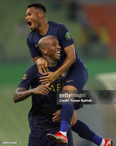 Anderson Talisca of Al Nassr celebrates the third goal during King's Cup of Champions match between Ohod and Al Nassr at Prince Abdullah Al Faisal...