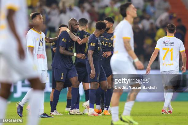 Seko Fofana of Al Nassr celebrates goal during King's Cup of Champions match between Ohod and Al Nassr at Prince Abdullah Al Faisal Stadium on...