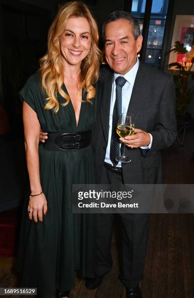 Christina Makris and Jesus Adorno attend the launch of 'The Art Of Dining: Celebrate London Restaurants' at The Groucho Club on September 25, 2023 in...