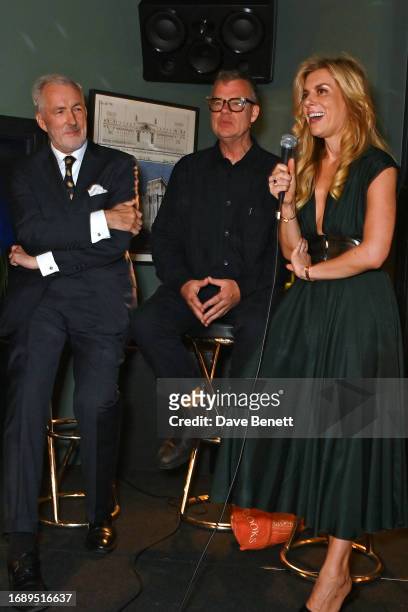 Jeremy King, Jeremy Lee and Christina Makris speak during a panel talk at the launch of 'The Art Of Dining: Celebrate London Restaurants' at The...