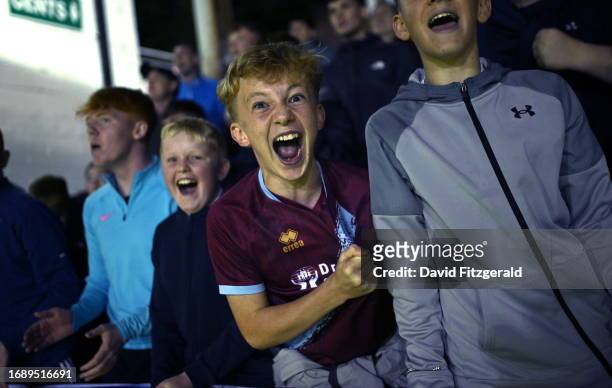 Dublin , Ireland - 25 September 2023; Drogheda United supporters celebrate during the SSE Airtricity Men's Premier Division match between St...