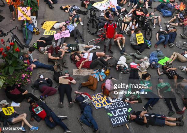 September 17, 2023 : Activists gather during the 'Rally for Climate Sanity' in opposition to the 24th World Petroleum Congress Opening Ceremony, on...