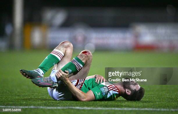 Louth , Ireland - 25 September 2023; Gordon Walker of Cork City reacts after a tackle during the SSE Airtricity Men's Premier Division match between...