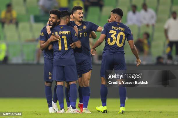Sami Al-Najei of Al Nassr celebrates a goal during King's Cup of Champions match between Ohod and Al Nassr at Prince Abdullah Al Faisal Stadium on...